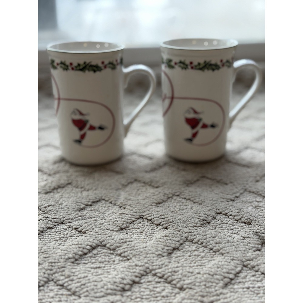 2 International Silver Co.‎ Tall Coffee/Tea Cup "Joy" Skating Santa & Snowman